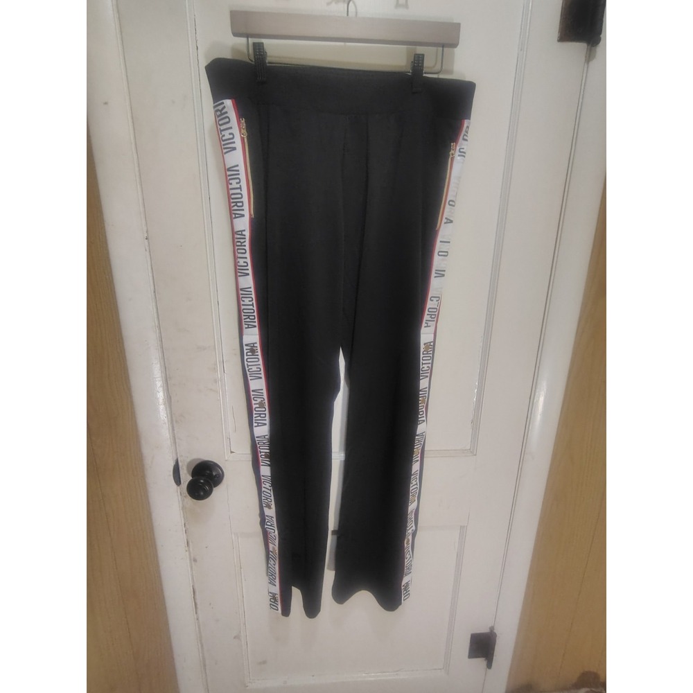 Victoria Sport Womens Black Logo Side Stripe Snap Track Pants with Zipper Pocket